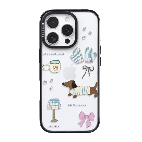 CasePoppi minimalist camera lens protector with a cute dog character and blue striped mitten doodles.