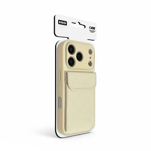 Minimalist Beige Folio style wallet phone case with card pocket for iPhone 18 - CasePoppi