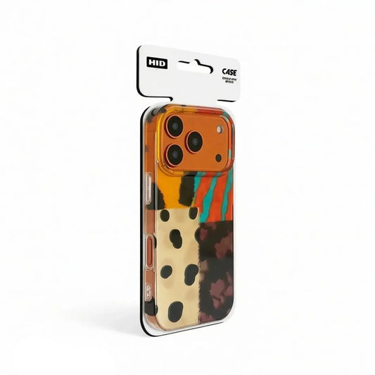 Profile display of the CasePoppi Patchwork Soul phone case in its original retail hanging box.