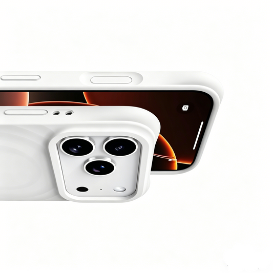 Detail shot of a CasePoppi wave case showing precise button cutouts and the protective ripple texture.