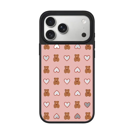 A cute phone case with an adorable teddy bear and heart design on a soft pink background. Ideal for those who want a sweet and endearing design for their phone.