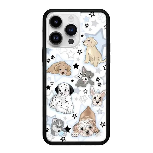 Hand-drawn Doggy Sketch iPhone 16 Pro Max Accessory with Various Puppy Breeds and Star Patterns Heartwarming Animal Illustration Mobile Shell.
