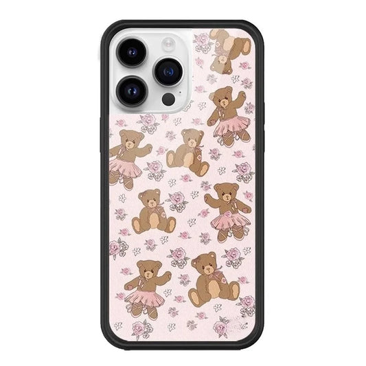 Shabby Chic iPhone 16 Pro Max Accessory featuring Detailed Art of Ballerina Bears and Rose Decals Cottagecore Inspired Protective Cover