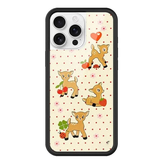 Rustic Autumnal iPhone 16 Pro Max Accessory featuring Little Deers with Strawberries, Apples, and Ladybugs Classic Nature Themed Mobile Shell