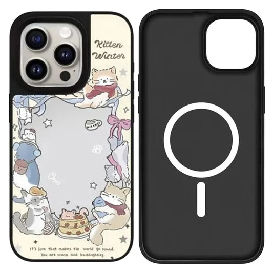 Pastel Aesthetic iPhone 17 Pro Max Case featuring Cute Cats Bows and Cherry Cake Hand-drawn Coquette Style Phone Cover for Girls