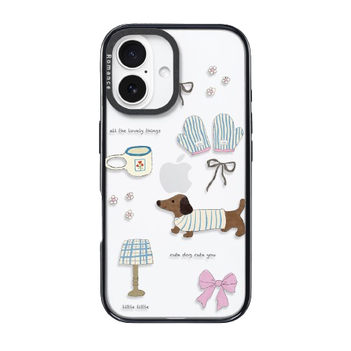 CasePoppi sweet camera lens protector featuring hand-drawn dog art and pink ribbon motifs.