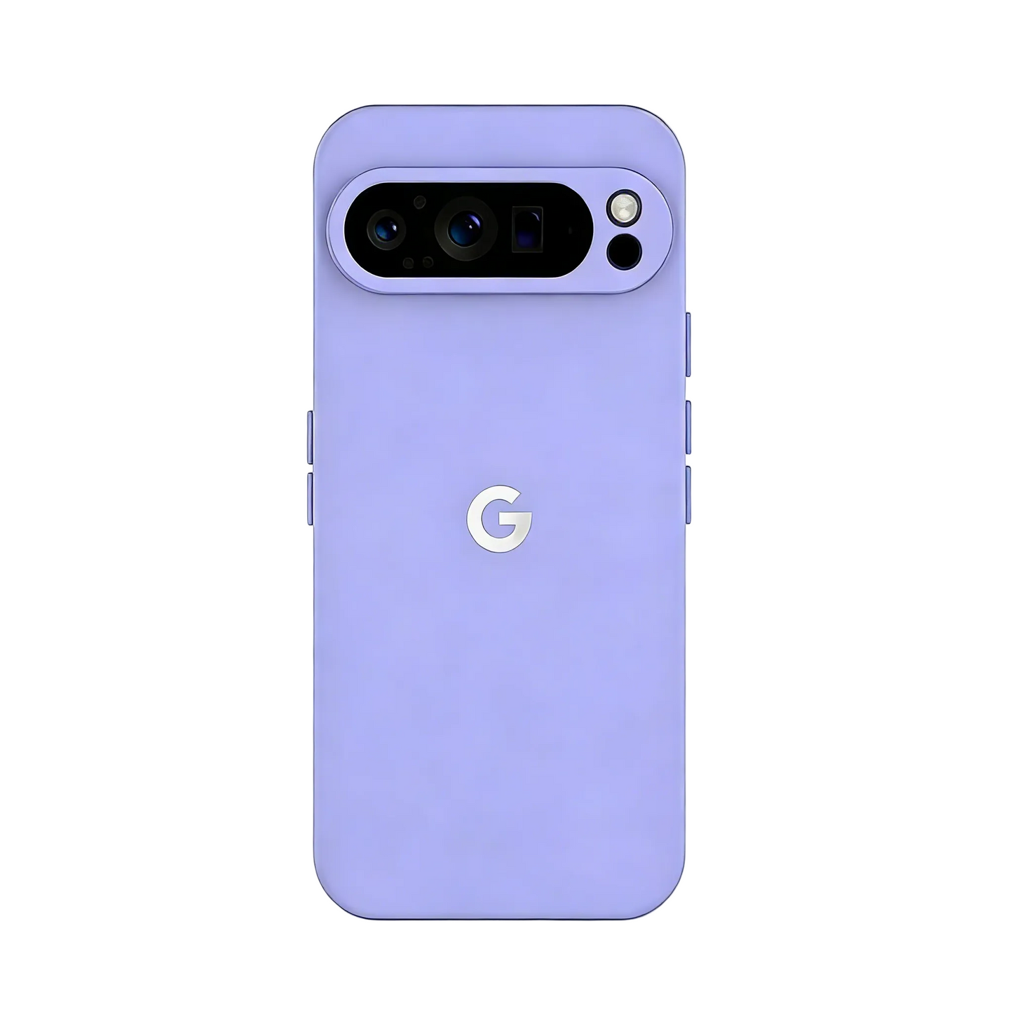 Smartphone with a purple case on a white background