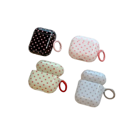 CasePoppi The Dopamine Dot Case Collection, featuring White, Grey, Cream, and Black variations with contrasting polka dots for AirPods Pro and 1/2 Gen.