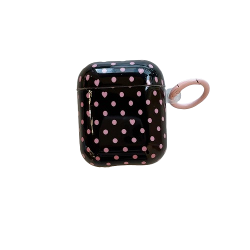 CasePoppi The Dopamine Dot Case in Black with Pink Polka Dots, a bold and chic protective cover for AirPods 1st & 2nd Gen.