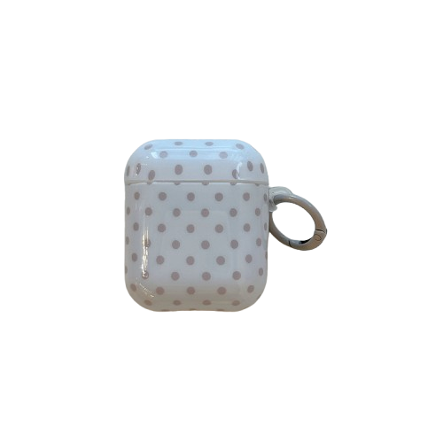 CasePoppi The Dopamine Dot Case in Light Grey with Pink Polka Dots, a subtle Morandi colorway for AirPods Pro.