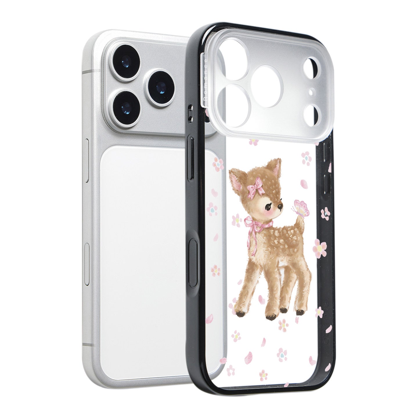 CasePoppi spring-themed camera lens protector featuring a baby deer and soft floral patterns.