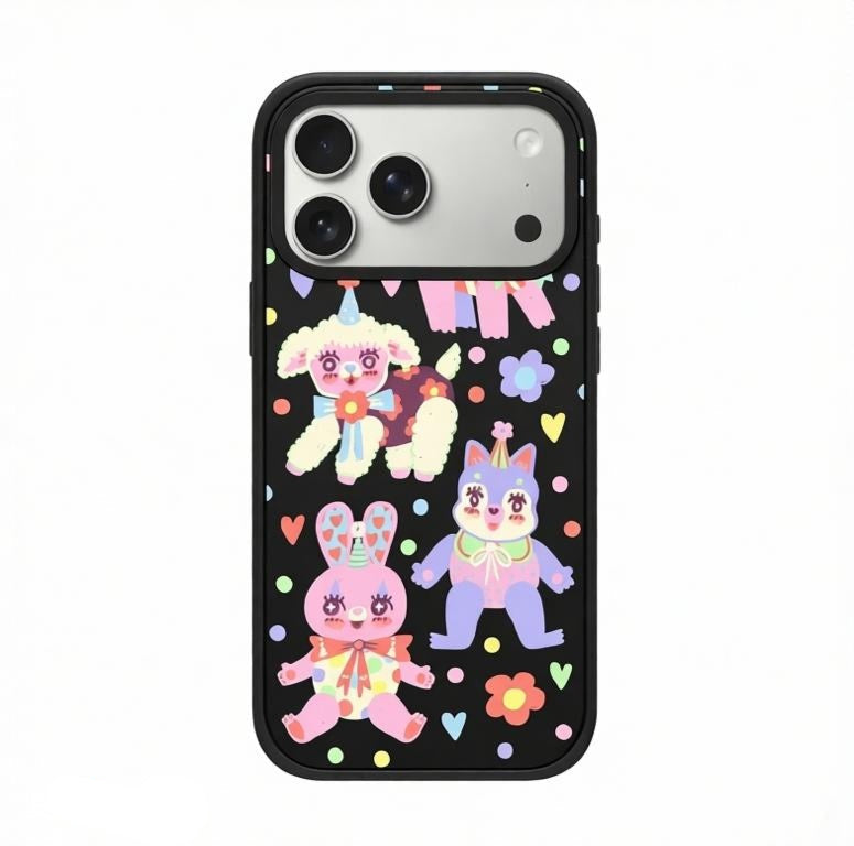 CasePoppi cute camera lens protector featuring black soot sprite characters and playful doodles.