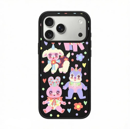 CasePoppi cute camera lens protector featuring black soot sprite characters and playful doodles.