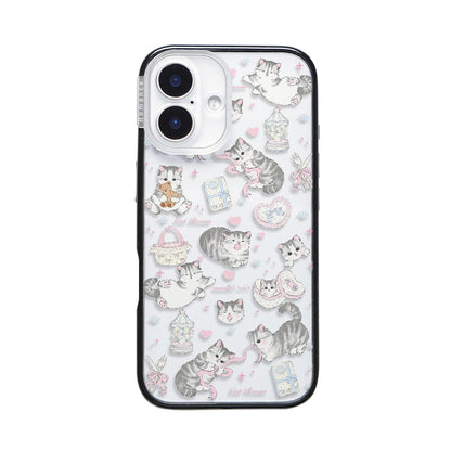 CasePoppi camera lens protector featuring playful cat doodles and pink ribbon patterns.