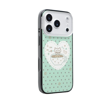 CasePoppi camera lens protector featuring a cute cat with a coffee latte and "Coffee Cat Morning" text.