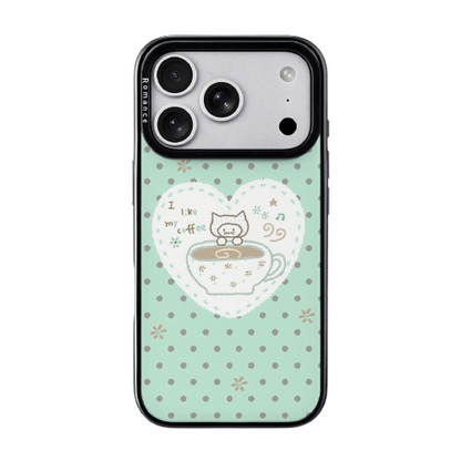 CasePoppi camera lens protector with a sleepy cat character and minimalist coffee bean doodles.