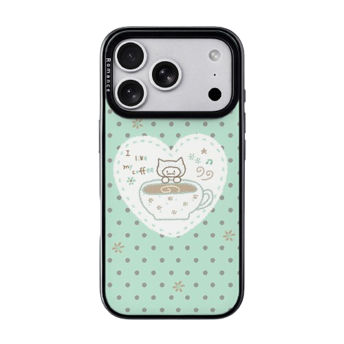 CasePoppi camera lens protector with a sleepy cat character and minimalist coffee bean doodles.