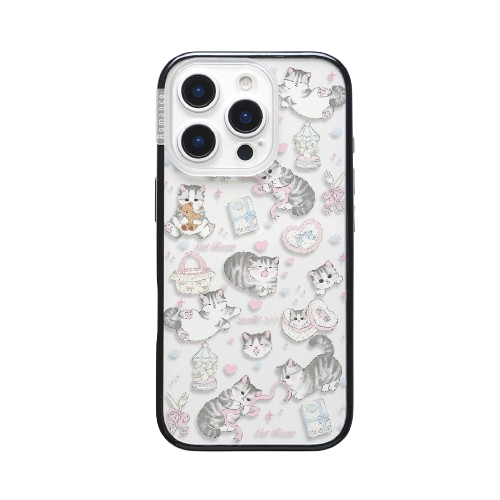 CasePoppi camera lens protector with a close-up portrait of a cute white cat and "Meow" text.