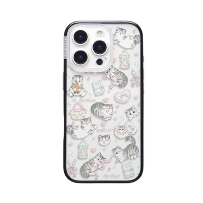 CasePoppi camera lens protector with a close-up portrait of a cute white cat and "Meow" text.