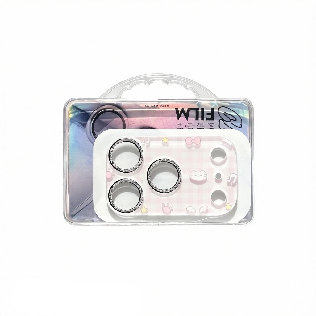 CasePoppi camera lens protector with dreamy pastel clouds and minimalist star doodles.