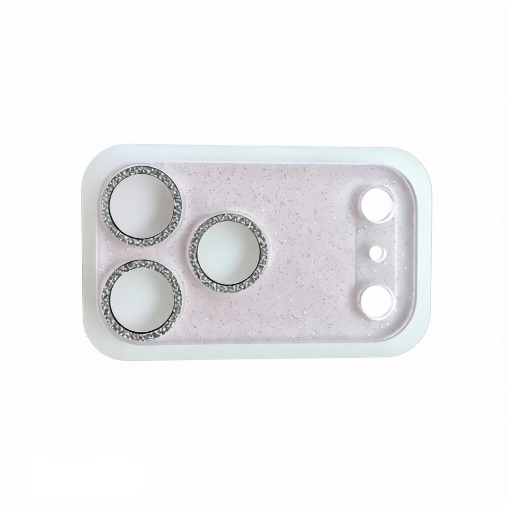 CasePoppi soft pink glitter camera lens protector with a sparkling aesthetic.