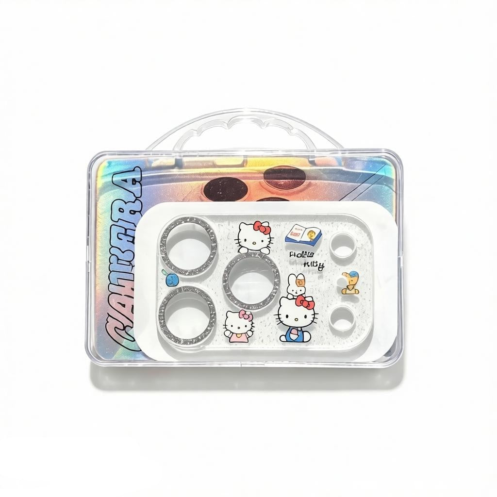 CasePoppi camera lens protector with classic Hello Kitty and strawberry illustrations.