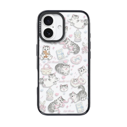 CasePoppi aesthetic camera lens protector featuring a lazy cat in a pink themed bedroom.