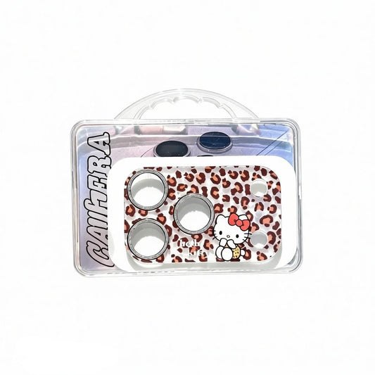CasePoppi camera lens protector featuring a cute cat over a trendy leopard print pattern.