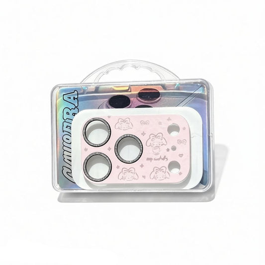 CasePoppi sweet pink camera lens protector featuring adorable bunny and flower graphics.