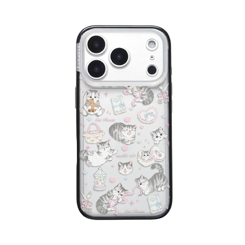 CasePoppi camera lens protector featuring a cute pink ribbon and a cozy cat house illustration.