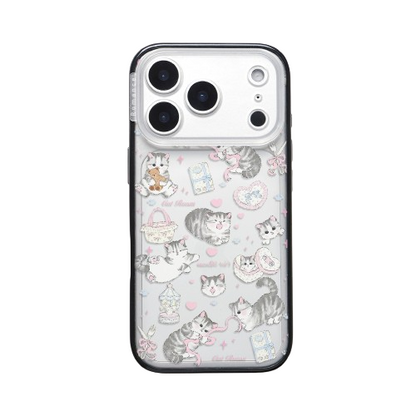 CasePoppi camera lens protector featuring a cute pink ribbon and a cozy cat house illustration.