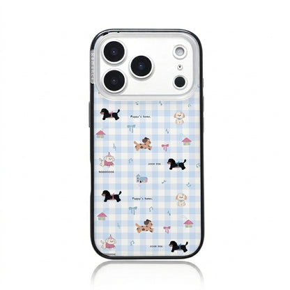 CasePoppi camera lens protector with cute puppy illustrations and red cherry picnic doodles.