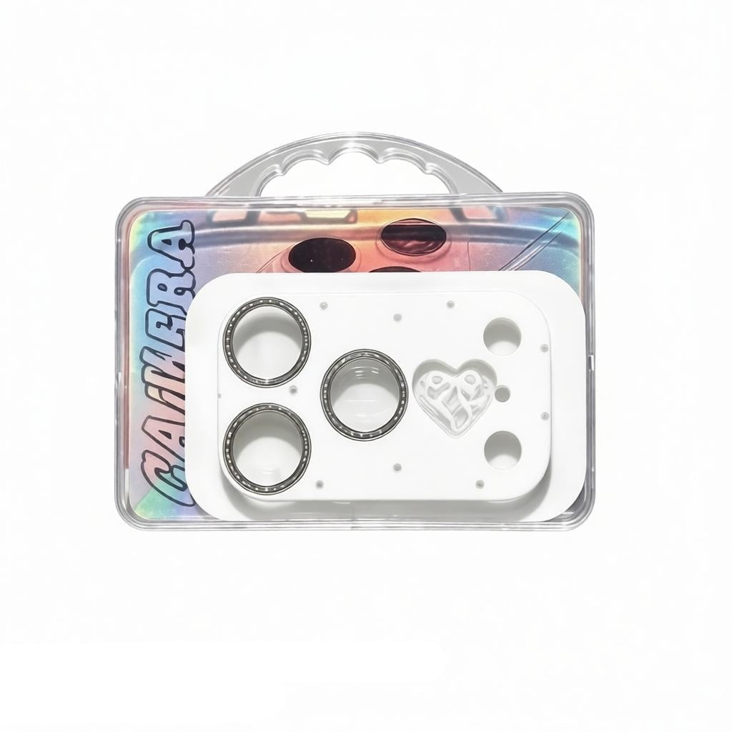 CasePoppi minimalist silver camera lens protector featuring a small clean heart icon.