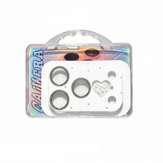 CasePoppi minimalist silver camera lens protector featuring a small clean heart icon.