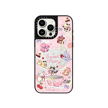 CasePoppi camera lens protector with a cute white cat illustration and various hand-drawn sweet treats.