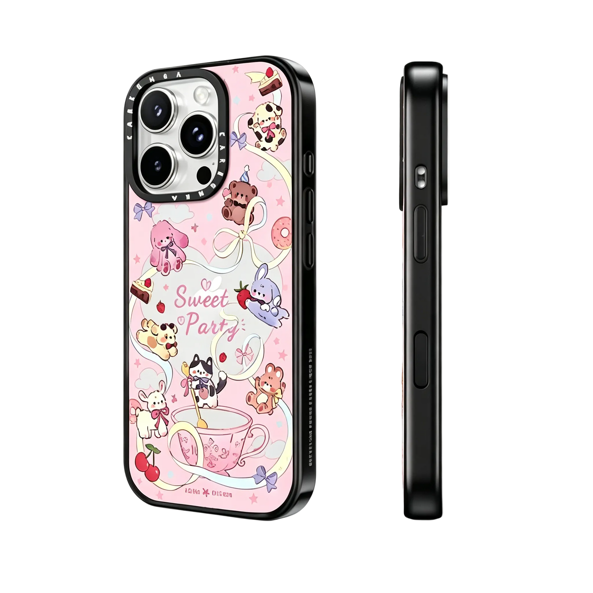 CasePoppi camera lens protector featuring a smiling pudding character and "Yummy" script with soft aesthetic doodles.