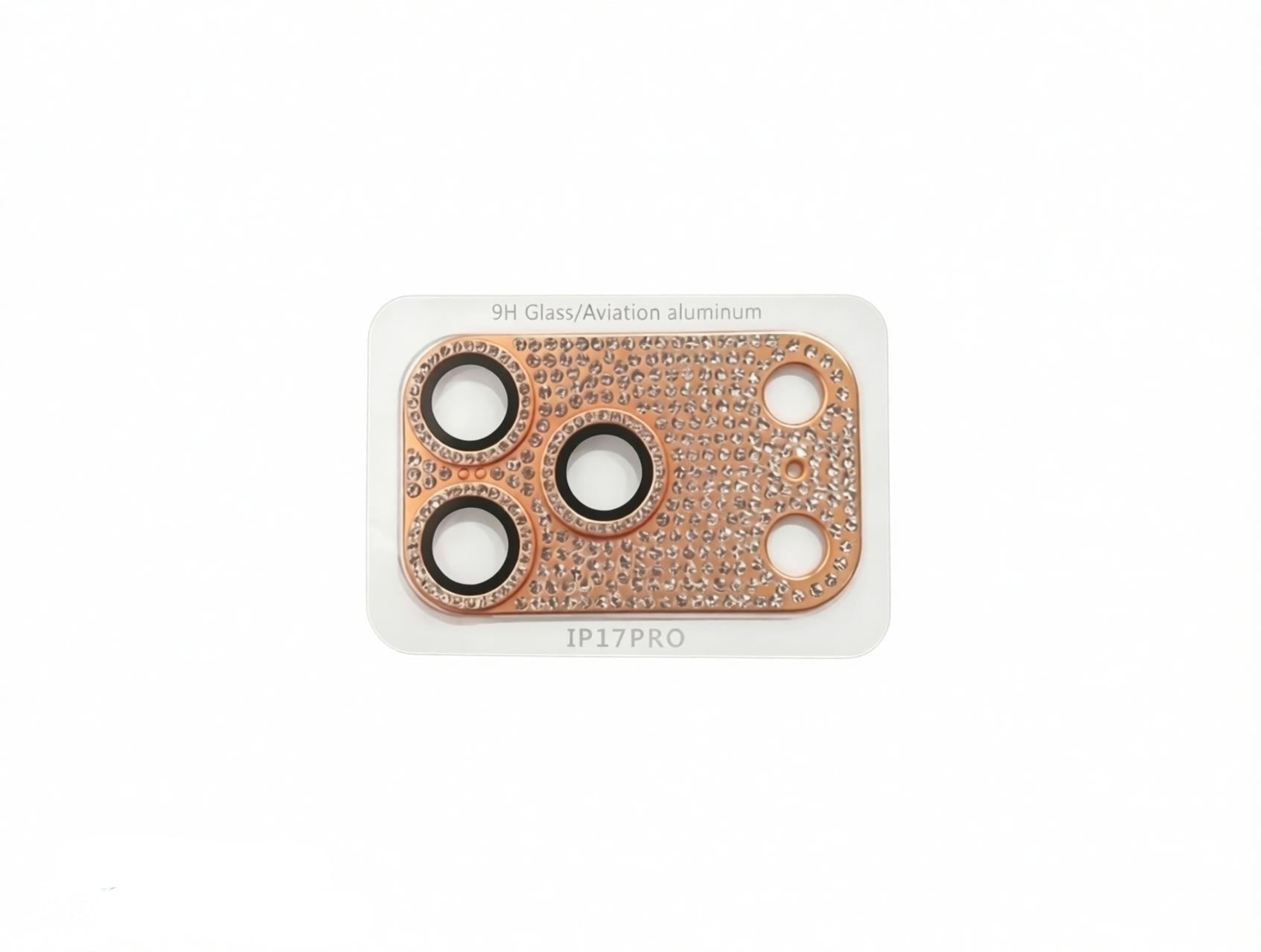 CasePoppi luxury gold camera lens protector with sparkling embedded diamonds.