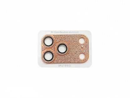 CasePoppi luxury gold camera lens protector with sparkling embedded diamonds.