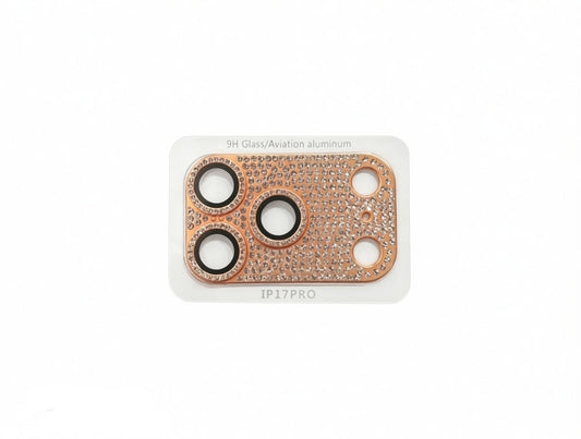 CasePoppi luxury gold camera lens protector with sparkling embedded diamonds.