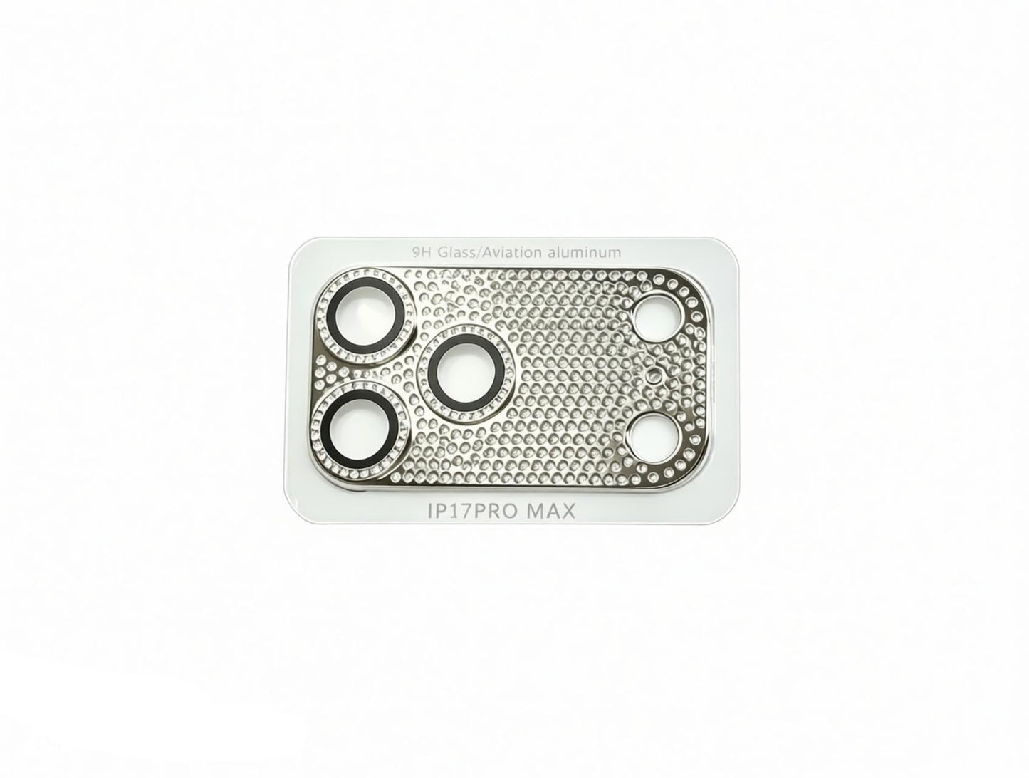 CasePoppi sparkling diamond-encrusted camera lens protector in classic silver finish.