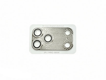 CasePoppi sparkling diamond-encrusted camera lens protector in classic silver finish.