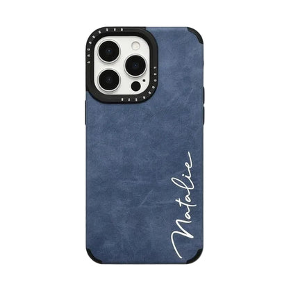 CasePoppi-Frosted-Leather-Custom-Name-Phone-Case-Denim-Blue