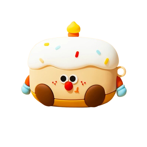 CasePoppi The Bakery Party Case Birthday Cake, 3D white frosting cake AirPods case with colorful sprinkles and a candle on top, kawaii style.