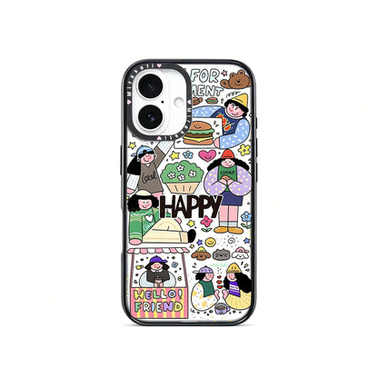 Full back view of the CasePoppi Happy Friends Cafe Collage phone case highlighting the complete artistic character collage.