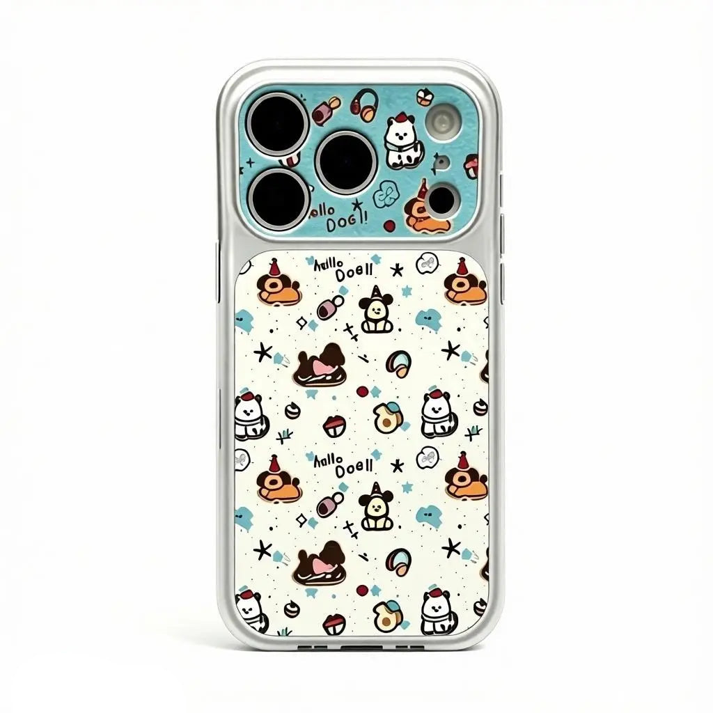 CasePoppi Hello Dog Journal phone case featuring a cute pattern of various dog breeds and playful doodles.