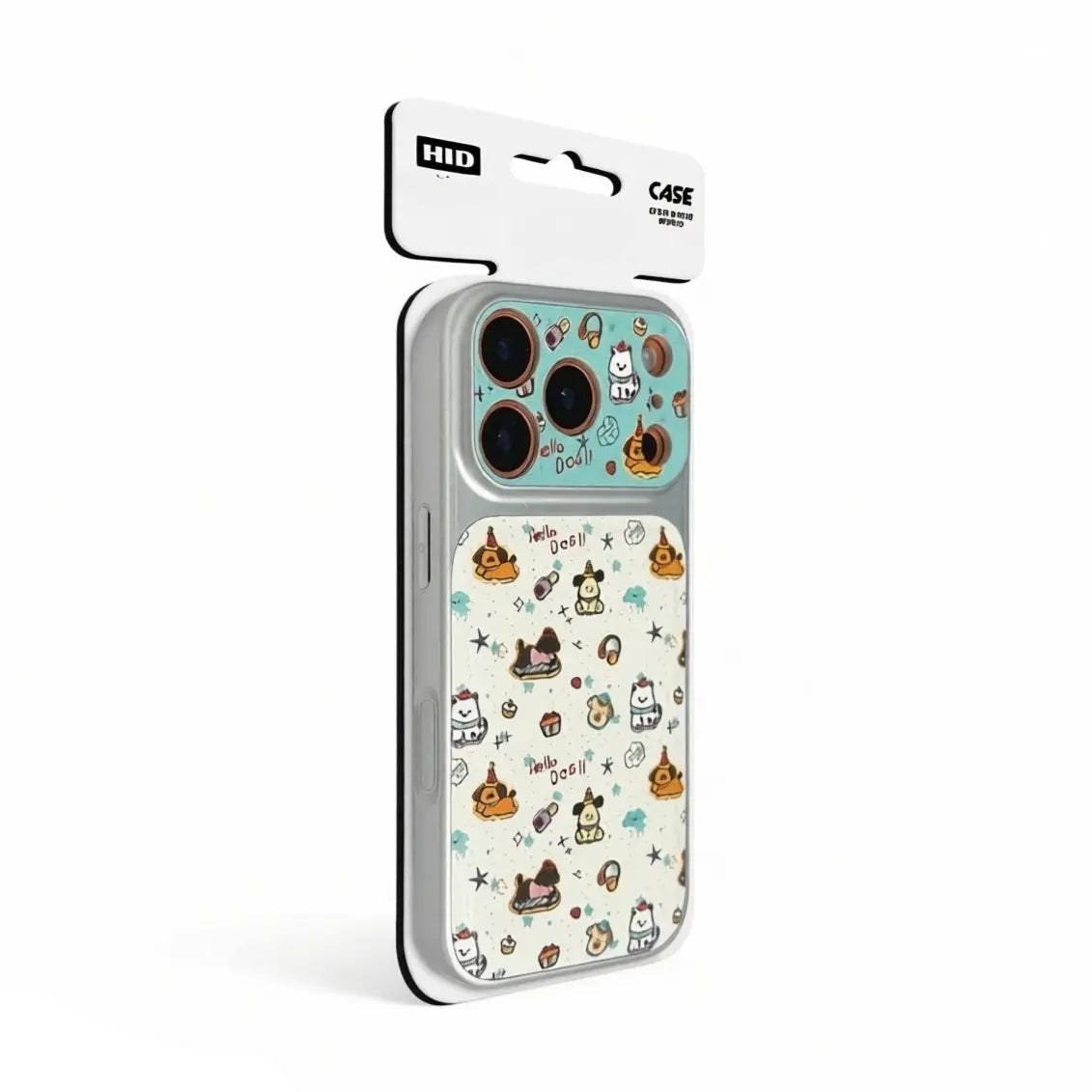 Profile view of the CasePoppi Hello Dog Journal case in its premium retail box.