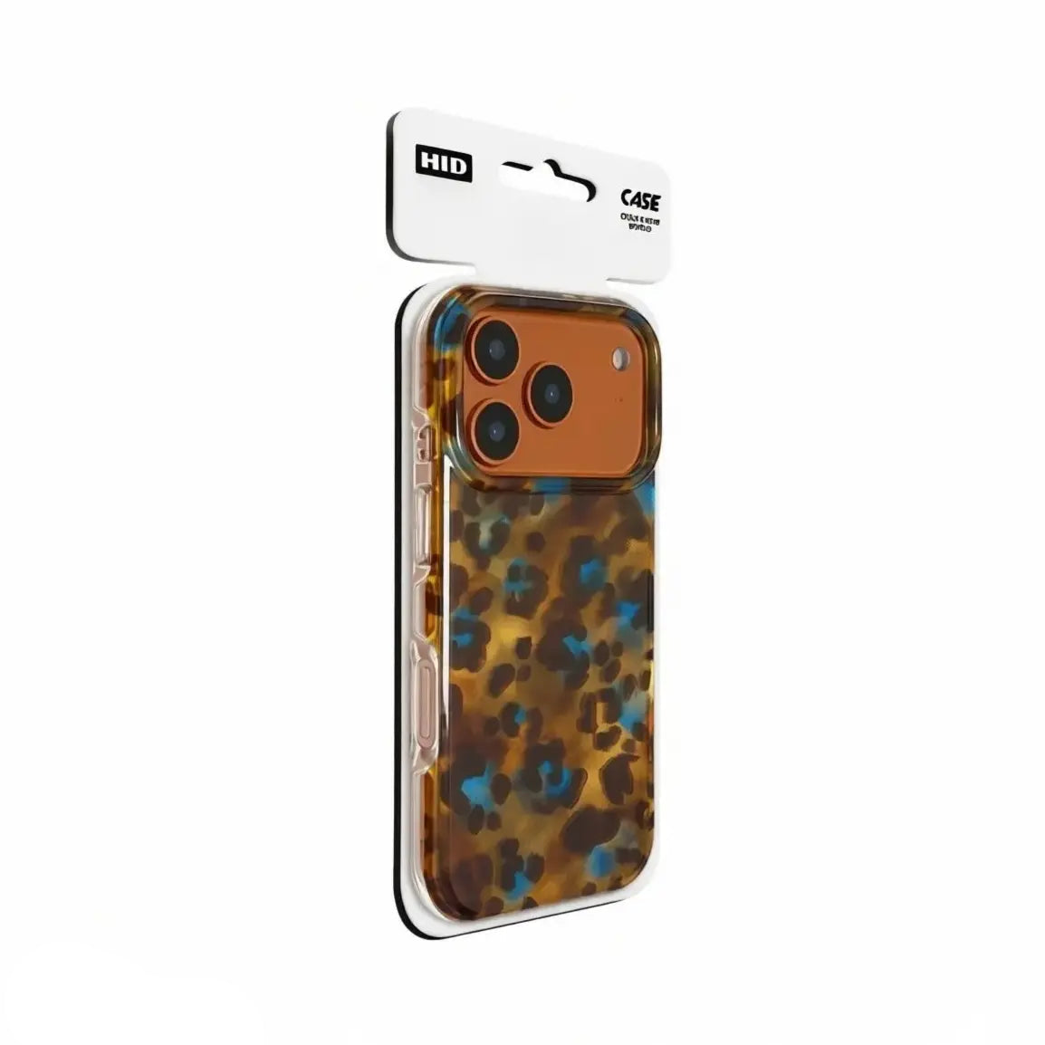 Trendy Leopard Blues aesthetic phone case for iPhone with blue and brown leopard print pattern.