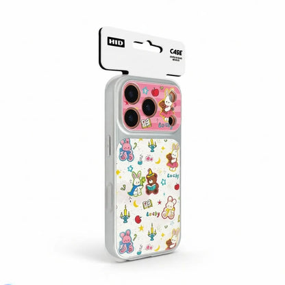 Lucky Friends Journal phone case with cute bunny and bear best friends illustrations for iPhone 18 - CasePoppi