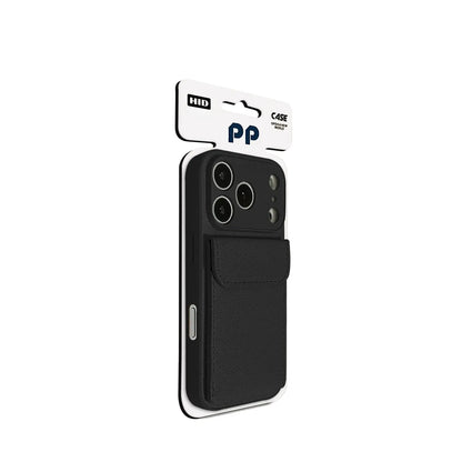 Midnight Black Folio style wallet phone case with card pocket for iPhone 18 - CasePoppi