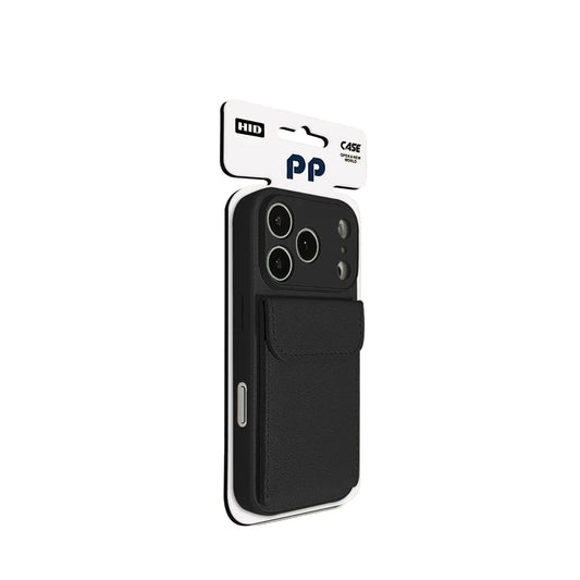 Midnight Black Folio style wallet phone case with card pocket for iPhone 18 - CasePoppi